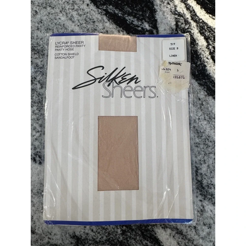 Silken Sheers Lycra Sheer Reinforced Panty Pantyhose Sandalfoot Linen Size‎ B